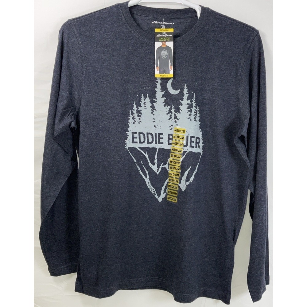 NWT Men's Eddie‎ Bauer Graphic Long Sleeve Tee T-Shirt Sky Captain Gray Medium